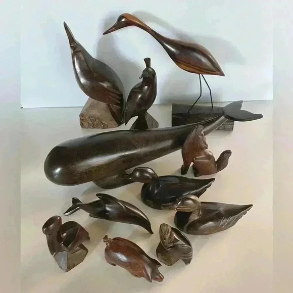 Handcarved Ironwood Animal Sculptures Birds Whale Dolphin Pig Coyote - Picture 1 of 11
